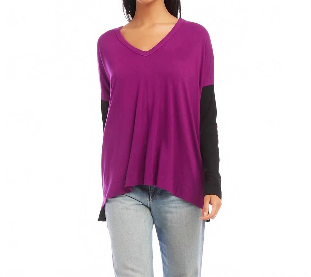 NEW KAREN KANE maggie colorblock v-neck top in magenta and black